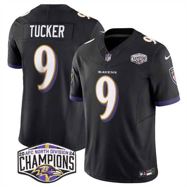 Men's Baltimore Ravens #9 Justin Tucker Black F.U.S.E 2024 AFC North Division Champions Vapor Limited Jersey,We sell and wholesale Men's Baltimore Ravens #9 Justin Tucker Black F.U.S.E 2024 AFC North Division Champions Vapor Limited Jersey on line form chian!